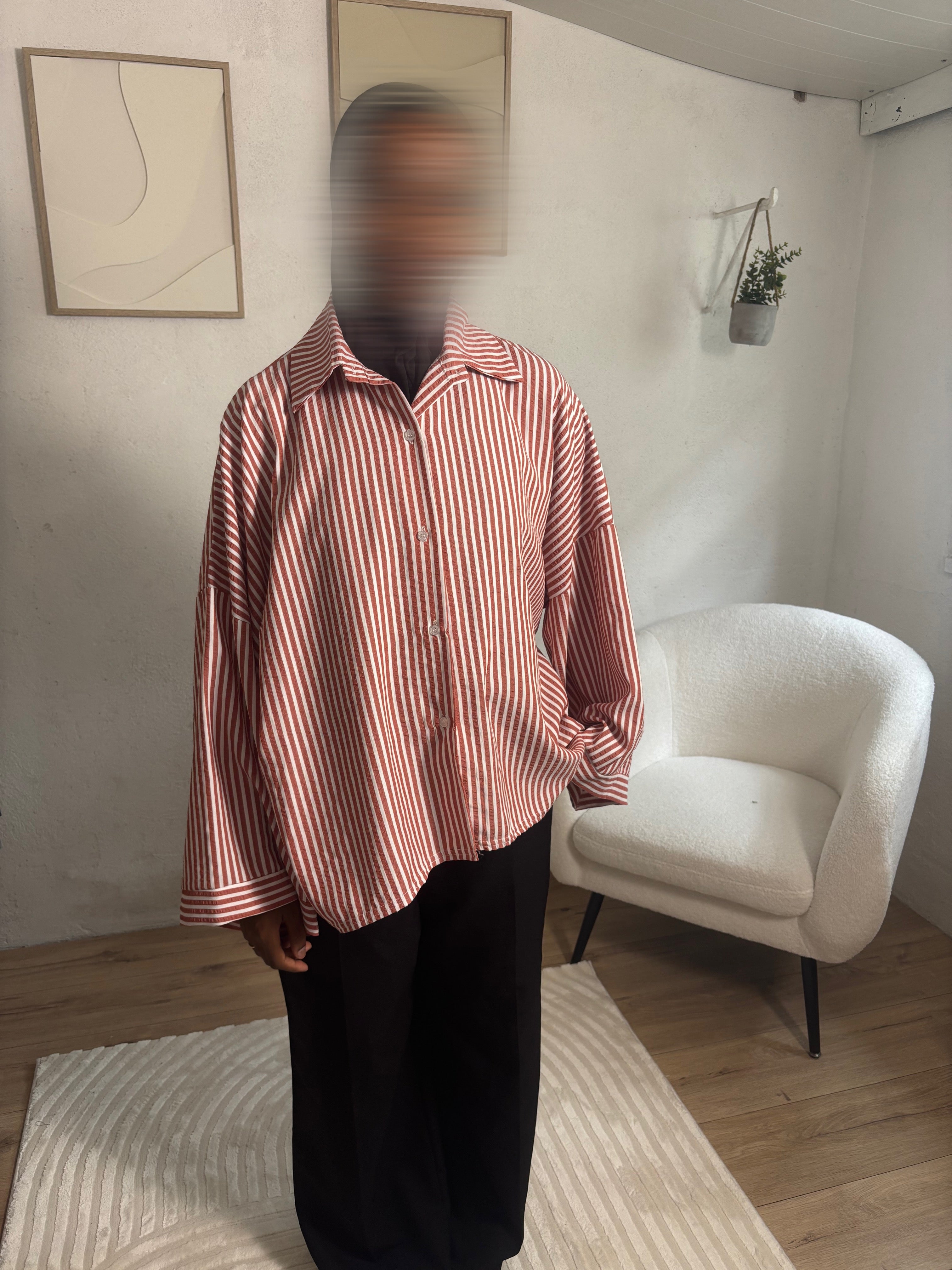 Chemise rayée corail