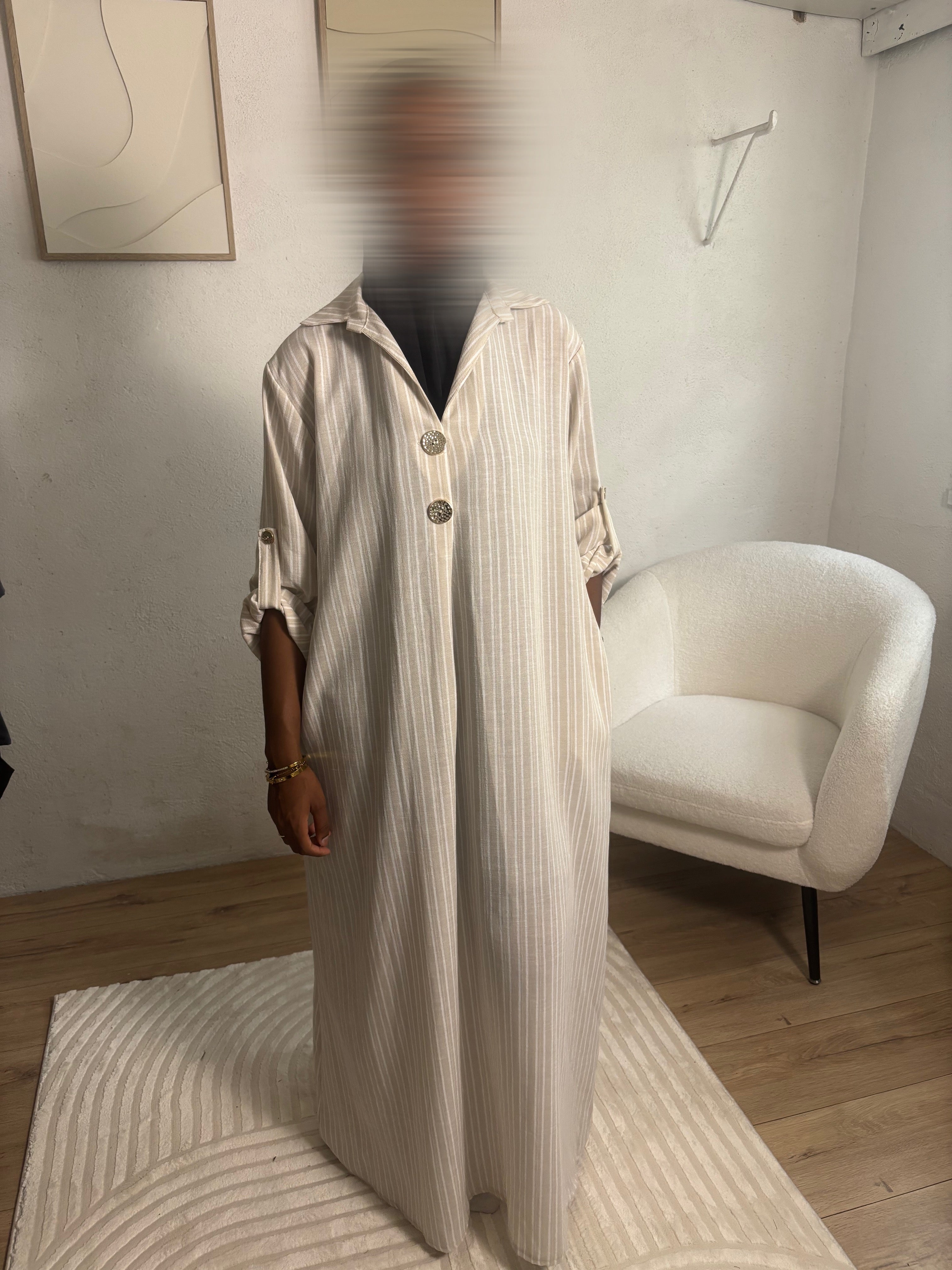 Robe rayée beige