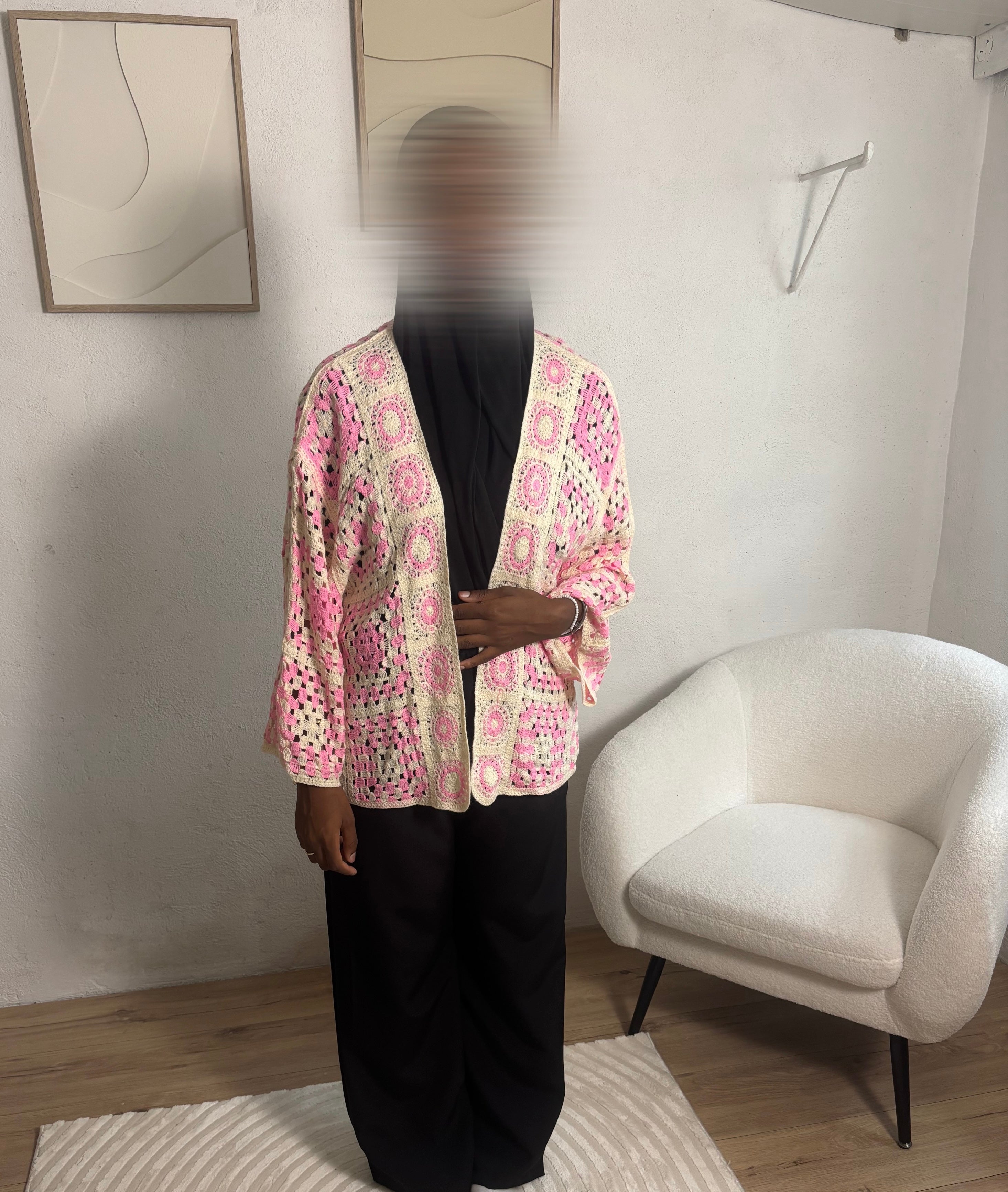 Gilet crochet rose
