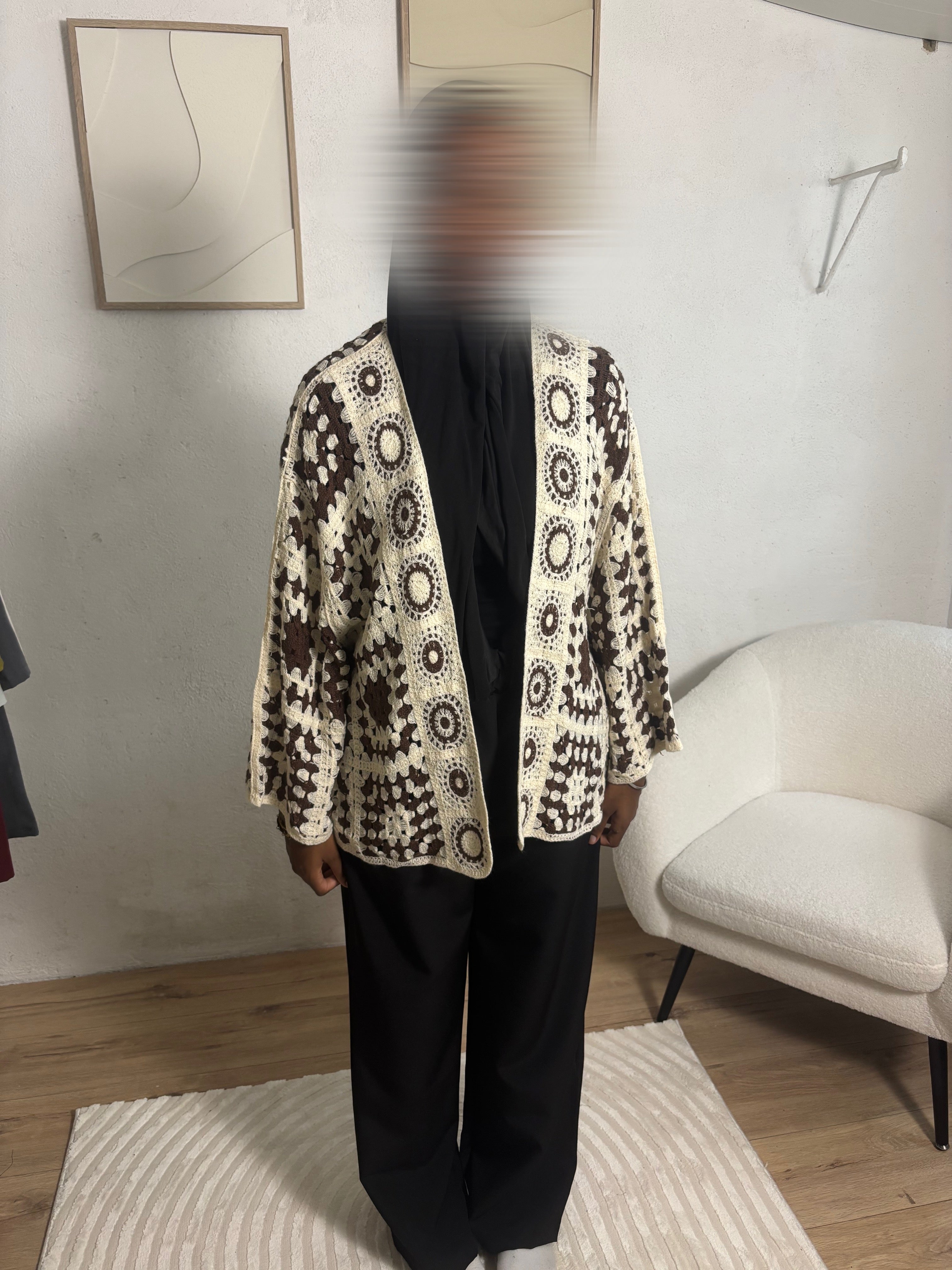 Gilet crochet marron