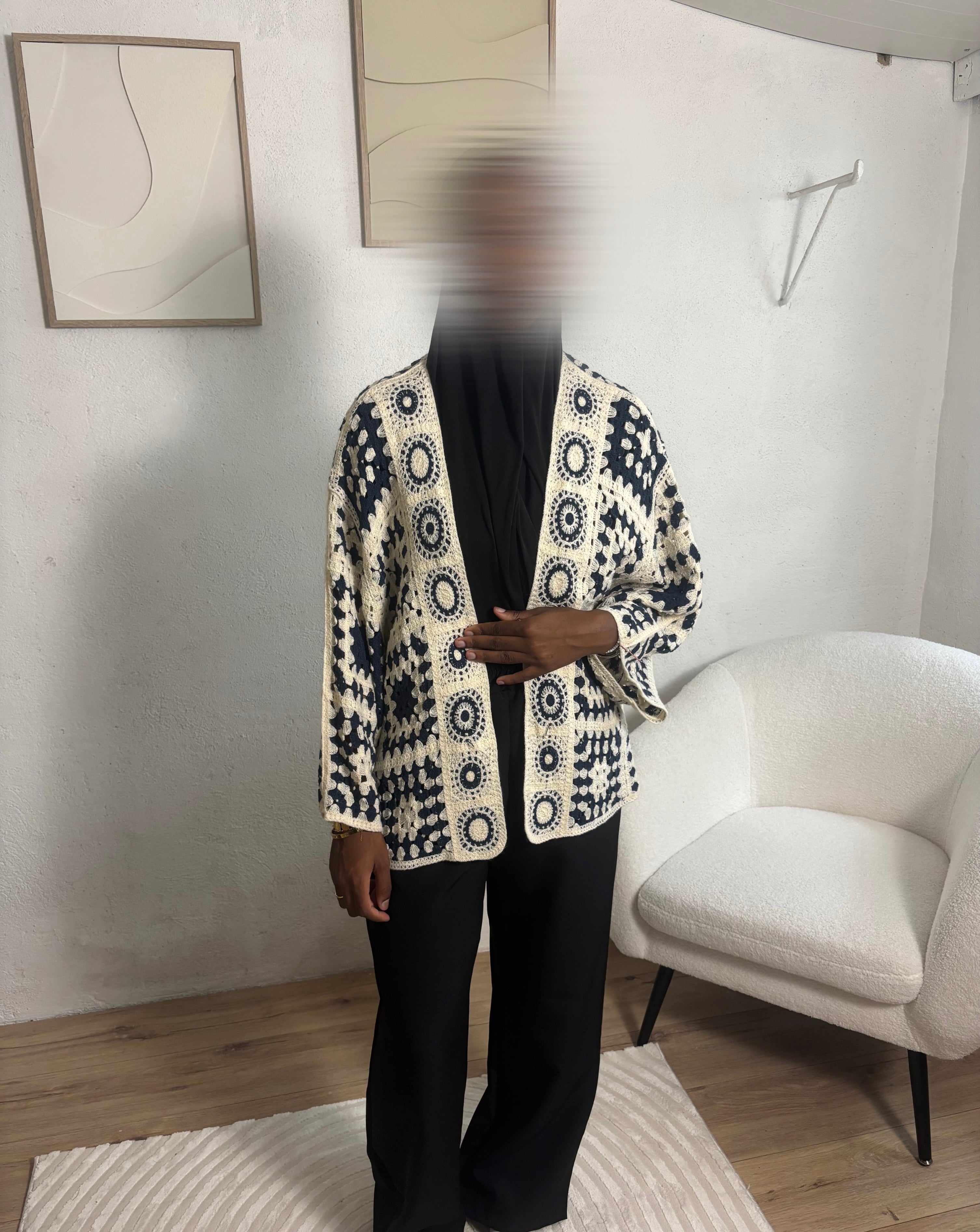 Gilet crochet bleu marine